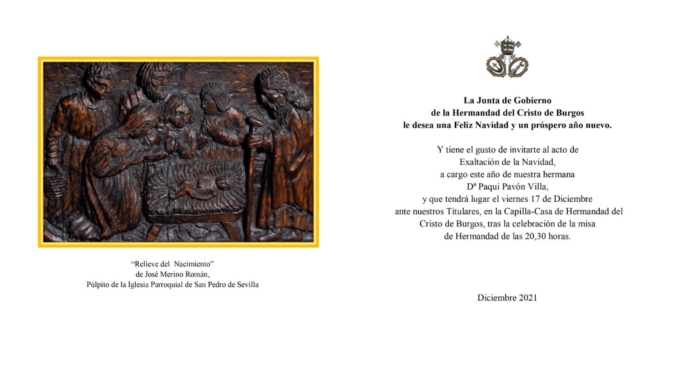 Christmas de Navidad de 2021 de la hermandad del Cristo de Burgos.